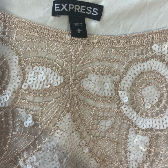 Express - Rose Gold Sequin Crop Top - Size L - Picture 2 of 3
